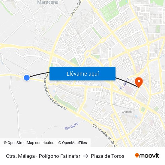 Ctra. Málaga - Polígono Fatinafar to Plaza de Toros map