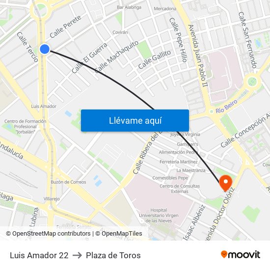 Luis Amador 22 to Plaza de Toros map