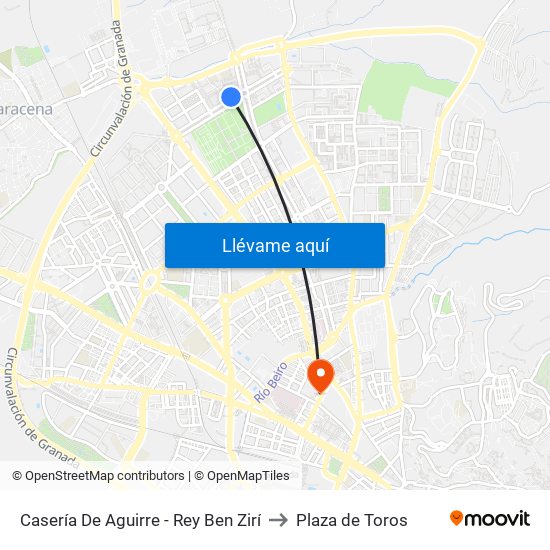 Casería De Aguirre - Rey Ben Zirí to Plaza de Toros map