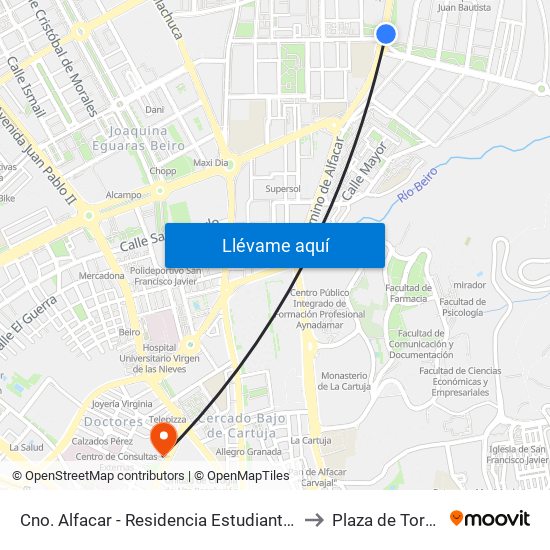 Cno. Alfacar - Residencia Estudiantes to Plaza de Toros map