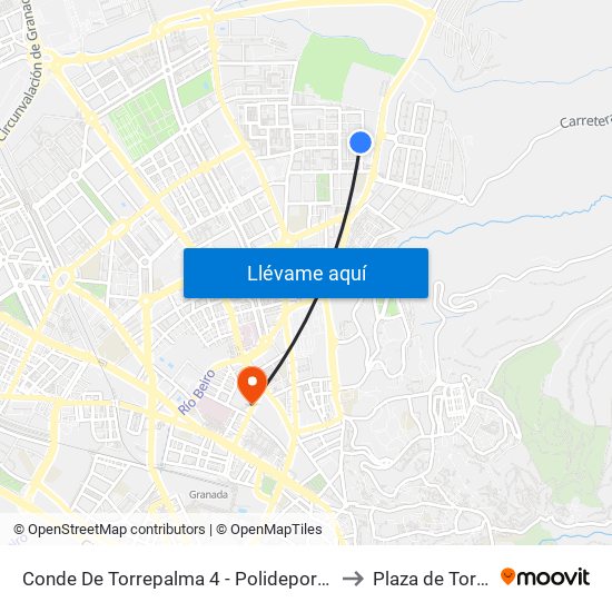 Conde De Torrepalma 4 - Polideportivo to Plaza de Toros map