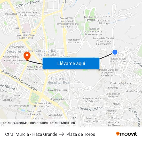 Ctra. Murcia - Haza Grande to Plaza de Toros map