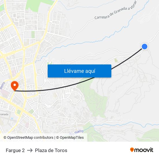 Fargue 2 to Plaza de Toros map