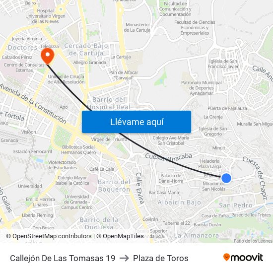 Callejón De Las Tomasas 19 to Plaza de Toros map