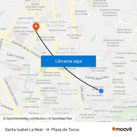 Santa Isabel La Real to Plaza de Toros map