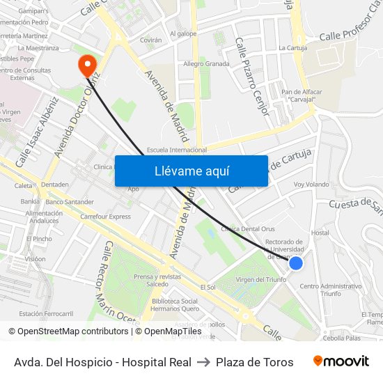 Avda. Del Hospicio - Hospital Real to Plaza de Toros map