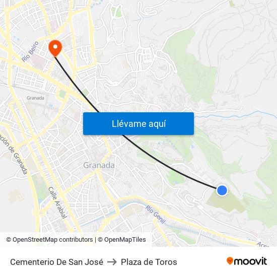 Cementerio De San José to Plaza de Toros map