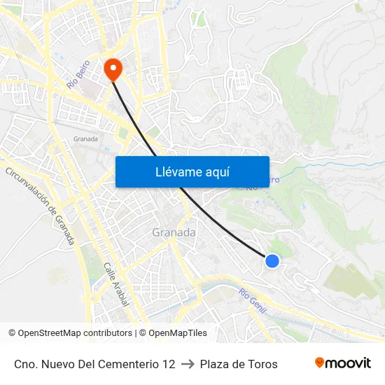 Cno. Nuevo Del Cementerio 12 to Plaza de Toros map