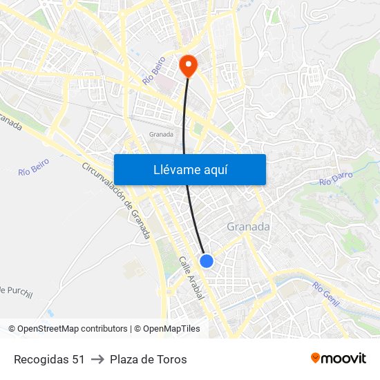 Recogidas 51 to Plaza de Toros map