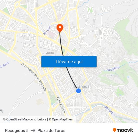 Recogidas 5 to Plaza de Toros map