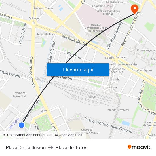 Plaza De La Ilusión to Plaza de Toros map