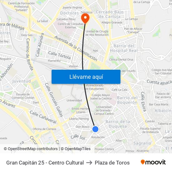 Gran Capitán 25 - Centro Cultural to Plaza de Toros map