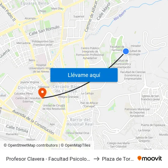 Profesor Clavera - Facultad Psicología to Plaza de Toros map