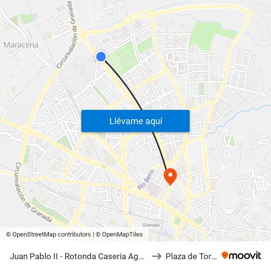 Juan Pablo II - Rotonda Casería  Aguirre to Plaza de Toros map