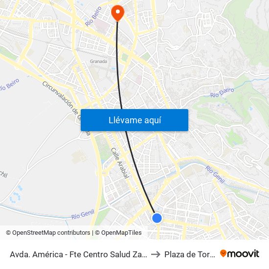 Avda. América - Fte Centro Salud Zaidín to Plaza de Toros map