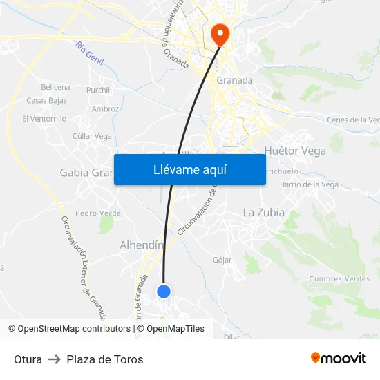 Otura to Plaza de Toros map