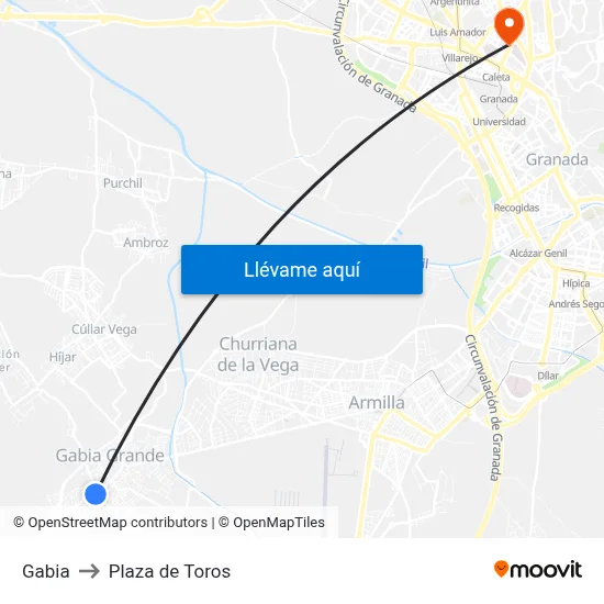 Gabia to Plaza de Toros map