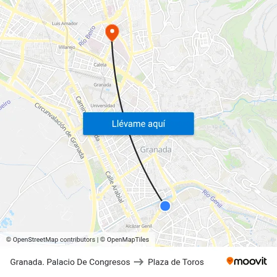 Granada. Palacio De Congresos to Plaza de Toros map