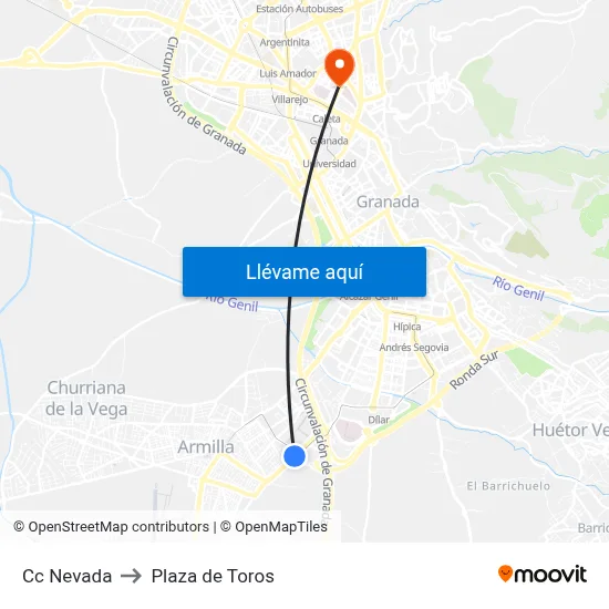 Cc Nevada to Plaza de Toros map