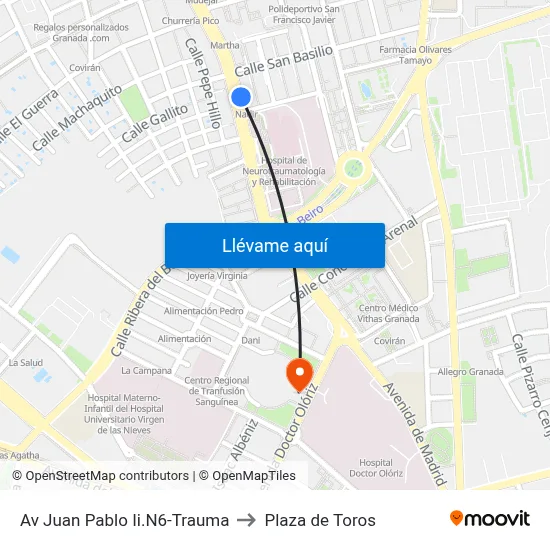 Av Juan Pablo Ii.N6-Trauma to Plaza de Toros map