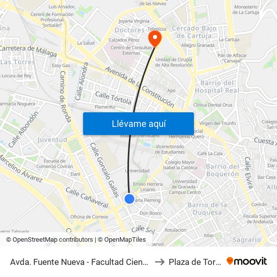 Avda. Fuente Nueva - Facultad Ciencias to Plaza de Toros map