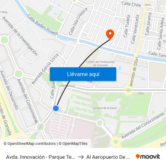 Avda. Innovación - Parque Tecnológico to Al Aeropuerto De Granada map