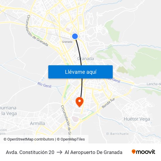 Avda. Constitución 20 to Al Aeropuerto De Granada map