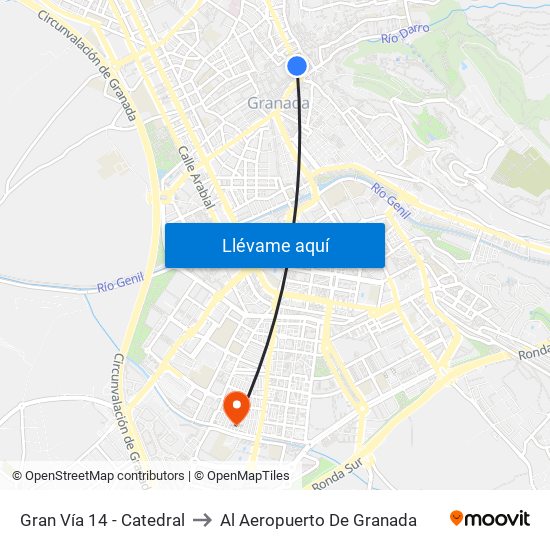 Gran Vía 14 - Catedral to Al Aeropuerto De Granada map