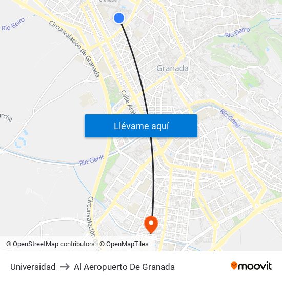 Universidad to Al Aeropuerto De Granada map