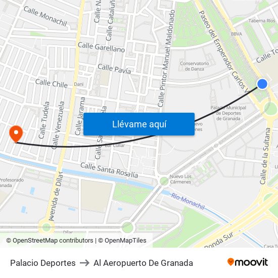 Palacio Deportes to Al Aeropuerto De Granada map