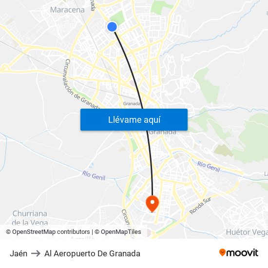 Jaén to Al Aeropuerto De Granada map