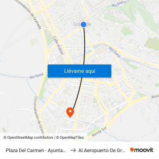 Plaza Del Carmen - Ayuntamiento to Al Aeropuerto De Granada map