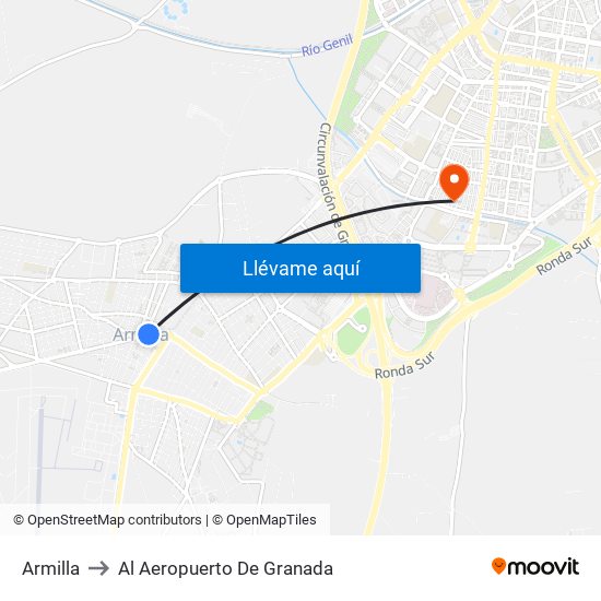 Armilla to Al Aeropuerto De Granada map