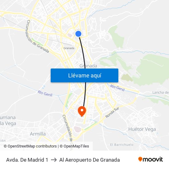 Avda. De Madrid 1 to Al Aeropuerto De Granada map