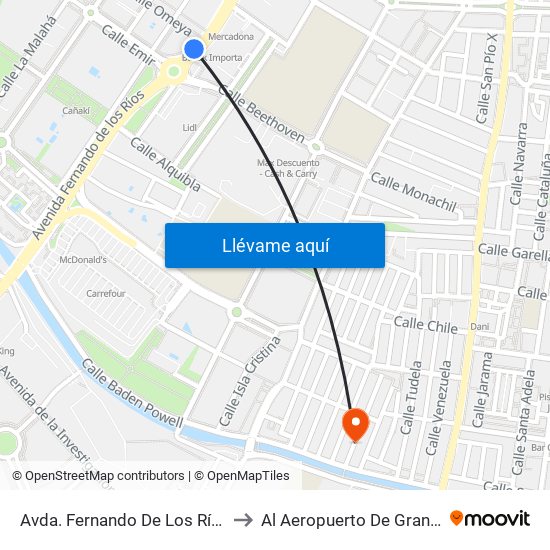 Avda. Fernando De Los Ríos 2 to Al Aeropuerto De Granada map