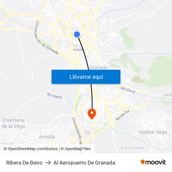 Ribera De Beiro to Al Aeropuerto De Granada map