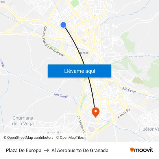 Plaza De Europa to Al Aeropuerto De Granada map