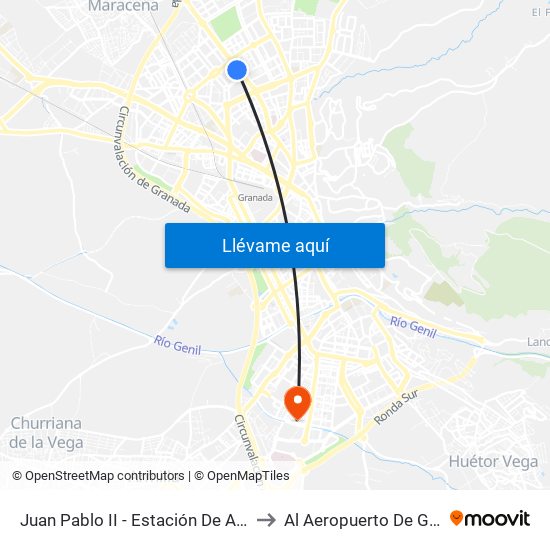 Juan Pablo II - Estación De Autobuses to Al Aeropuerto De Granada map