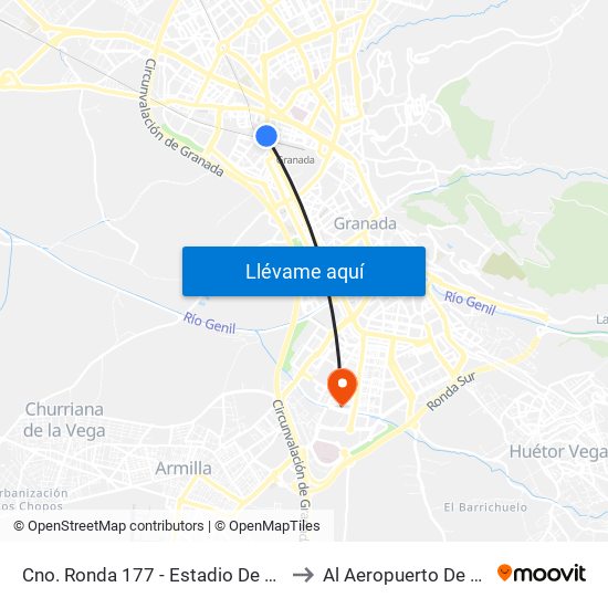 Cno. Ronda 177 - Estadio De La Juventud to Al Aeropuerto De Granada map