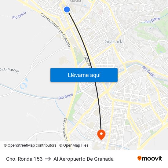 Cno. Ronda 153 to Al Aeropuerto De Granada map