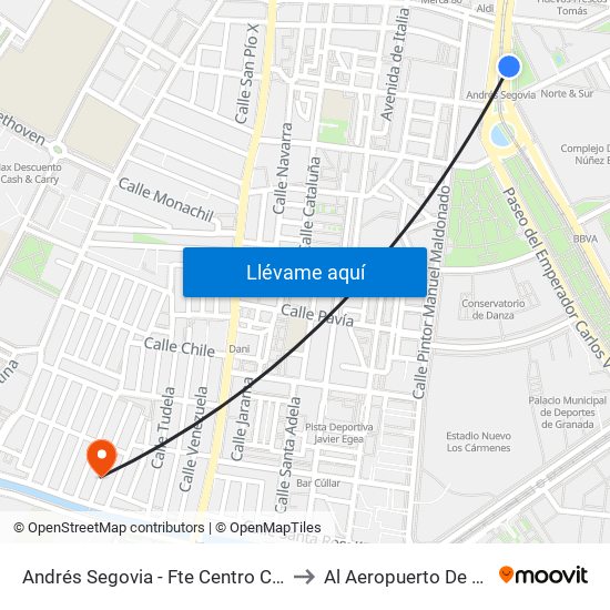 Andrés Segovia - Fte Centro Cívico Zaidín to Al Aeropuerto De Granada map