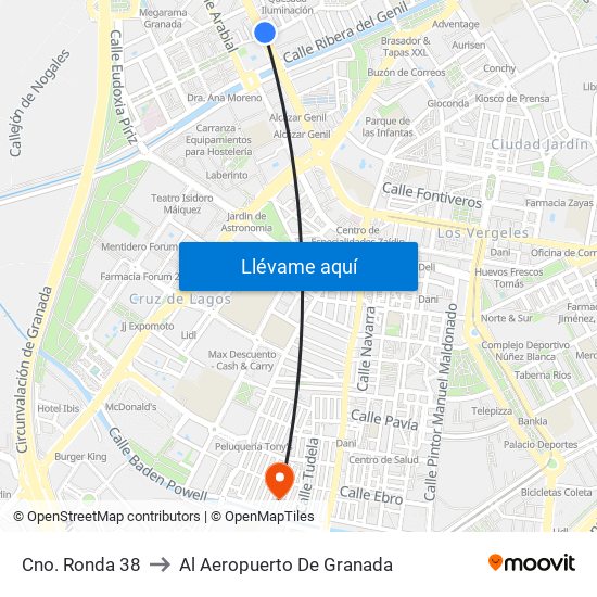 Cno. Ronda 38 to Al Aeropuerto De Granada map