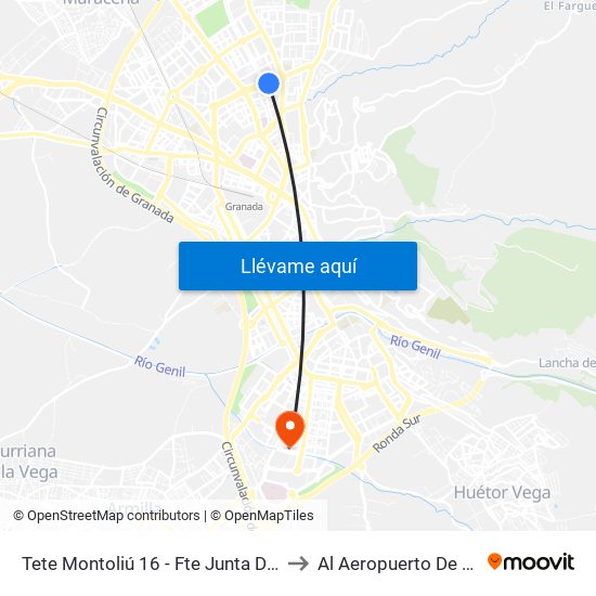 Tete Montoliú 16 - Fte Junta De Andalucía to Al Aeropuerto De Granada map