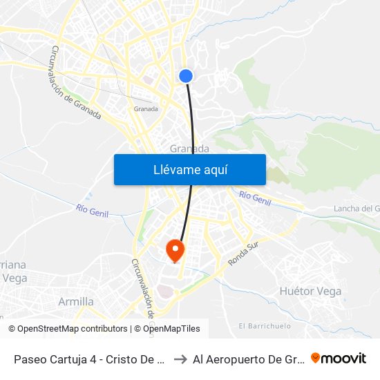 Paseo Cartuja 4 - Cristo De La Yedra to Al Aeropuerto De Granada map