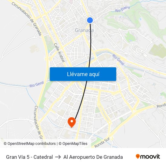 Gran Vía 5 - Catedral to Al Aeropuerto De Granada map