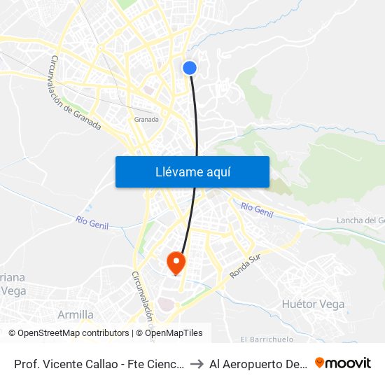 Prof. Vicente Callao - Fte Ciencias Educación to Al Aeropuerto De Granada map