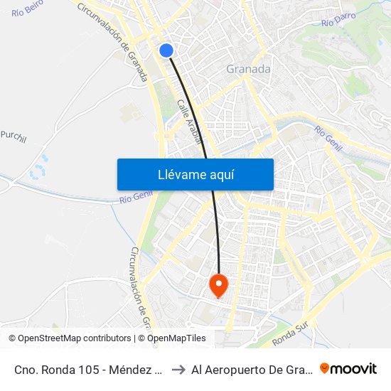 Cno. Ronda 105 - Méndez Núñez to Al Aeropuerto De Granada map