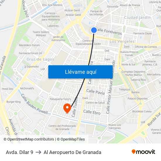 Avda. Dílar 9 to Al Aeropuerto De Granada map