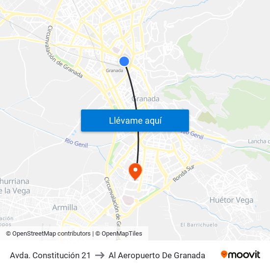Avda. Constitución 21 to Al Aeropuerto De Granada map