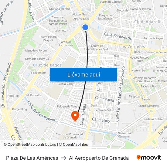 Plaza De Las Américas to Al Aeropuerto De Granada map